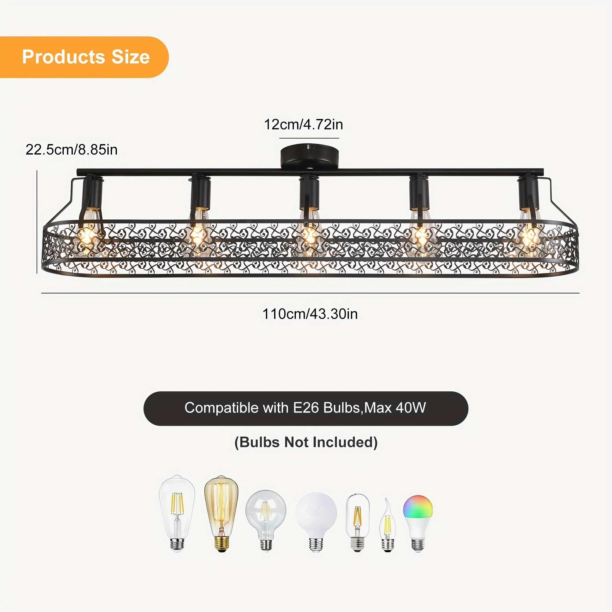Five-light black dining room lighting fixture, farmhouse style ceiling light, industrial style kitchen light, ceiling light suitable for living room, bedroom, cafe