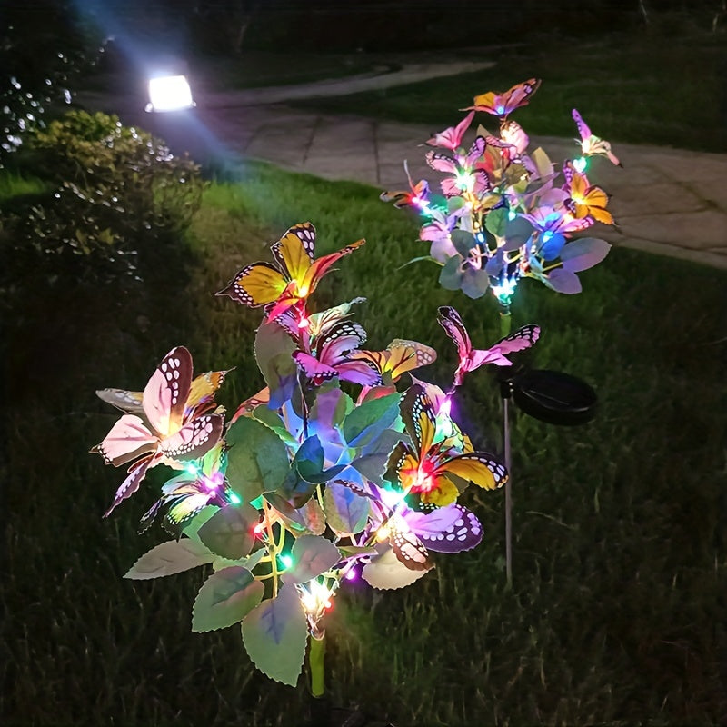 One/Two Piece Solar Butterfly Tree Light Outdoor Courtyard Decoration Butterfly Lawn Ground Insert Light Colorful Light Simulated Butterfly Flower Light