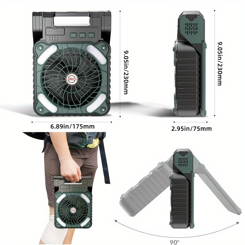 New Portable Solar USB Rechargeable Outdoor LED Fan Light, Foldable Camping Desktop Fan Lamp