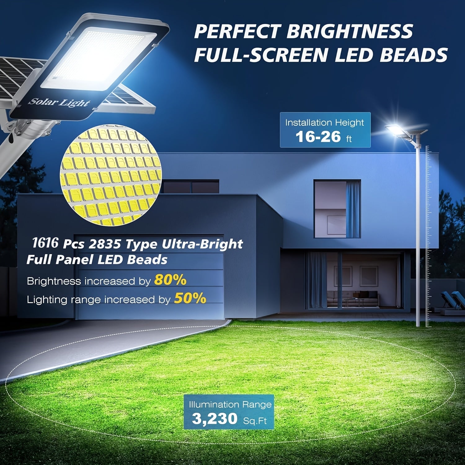 300W Solar Outdoor Motion Sensor Floodlight with Remote Control - 100-120m² Coverage Area, 118.11-157.48 inches Height, 365-Day Operation, -40°C High Temperature and 70°C Low Temperature, Solar Powered Street Light