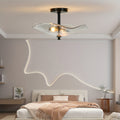 16.5-inch modern semi-flush mount ceiling light (black), water lily-shaped dual-light ceiling light, elegant near-ceiling lighting, with clear glass lampshade, suitable for bedroom, dining room, entryway and bathroom (E12 base, bulb not included)
