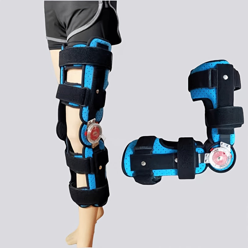 一件重型可调节术后护膝固定器，具备稳定支撑与行走辅助功能——男女通用款，左右腿适用，适用于术后康复、运动防护，采用稳固贴合设计