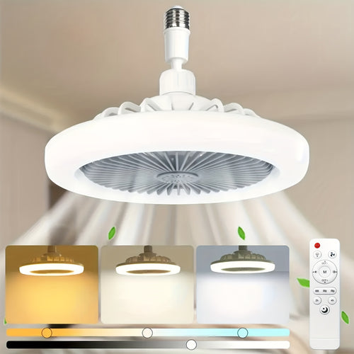10 Inch 360° Rotatable Ceiling Fan Light with Remote, 3 Wind Speeds & 3 Light Colors, Memory Function, 2/4 Hours Timer, E27 Screw Base LED Fan Light, 4 Color Options for Bedroom Garage Kitchen Workshop