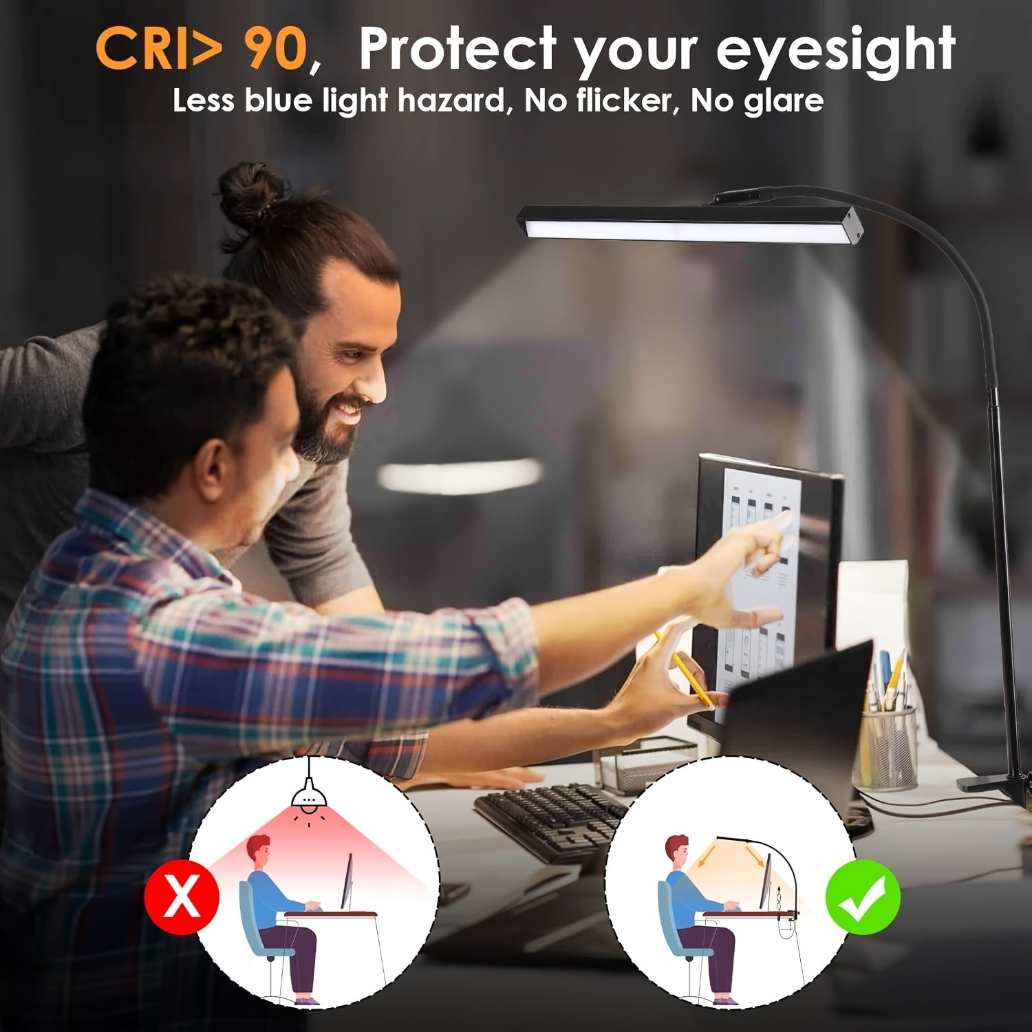 USB anti-glare desk lamp, with 3 color temperature modes, beneficial for eye health, no screen reflection, adjustable brightness, creating a comfortable office environment for you. Suitable for home office areas. Black