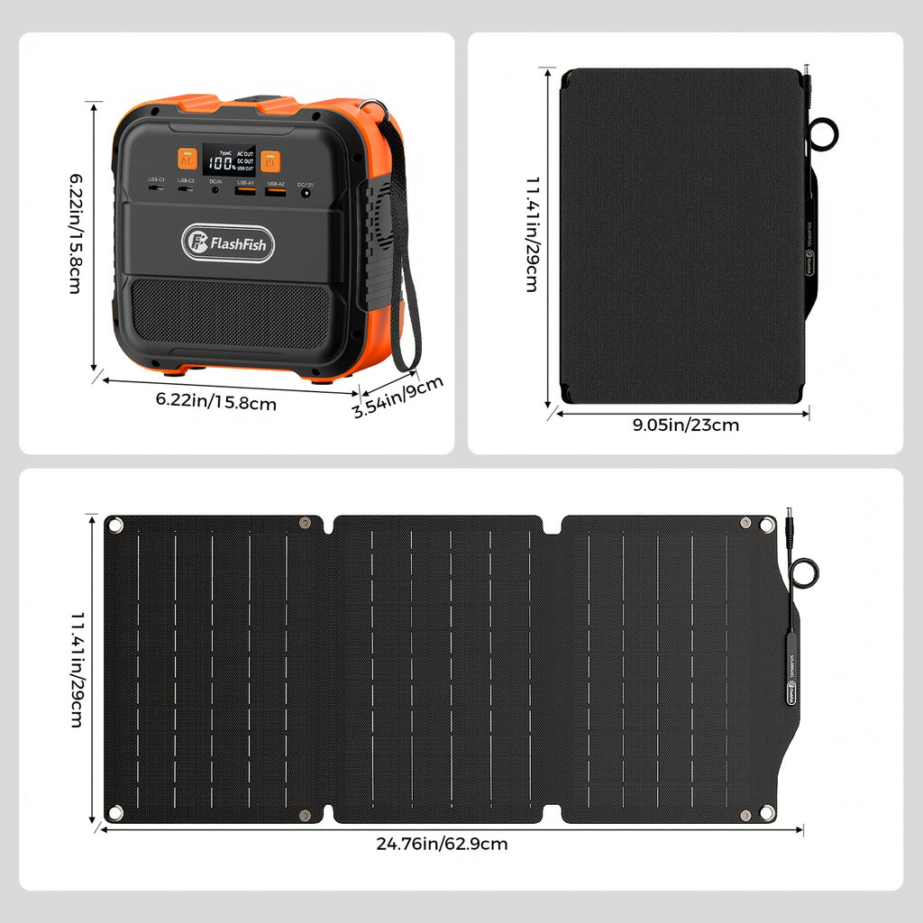 可攜式電源站 120W/150W/200W 峰值 露營太陽能發電機 98/166/172.8Wh 電源供電器，含 30/60W 太陽能板，具備 110V AC 插座和多重輸出 LED 手電筒，適用於 CPAP 家用露營 颶風 緊急情況 聖誕禮物