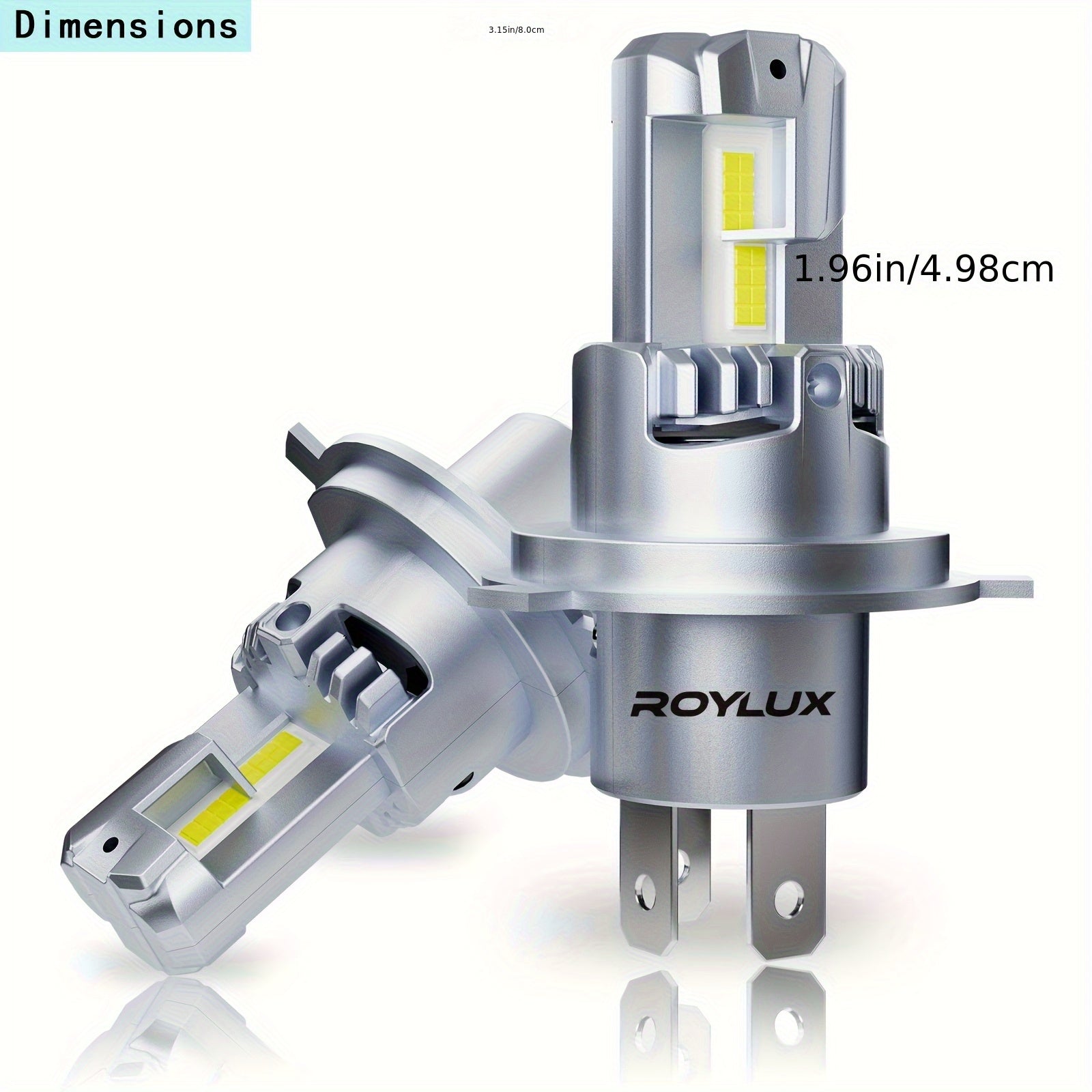 2 New ROYLUX H4 9003 Car LED High/Low Beam Headlights 6500K White Non-Polarized Mini HB2 Headlights Super Bright Driving Light for 12V
