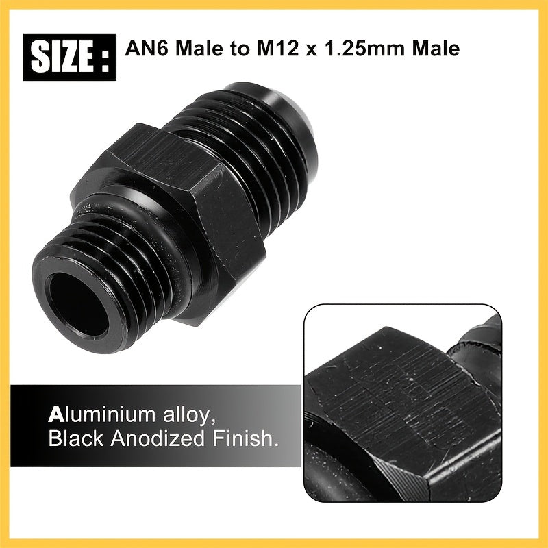 2-Piece Black 6AN Male to M12 x 1.25mm Thread Hard Line Fuel Tube Adapter – for Oil, Air Lines & Auto Hose Replacement