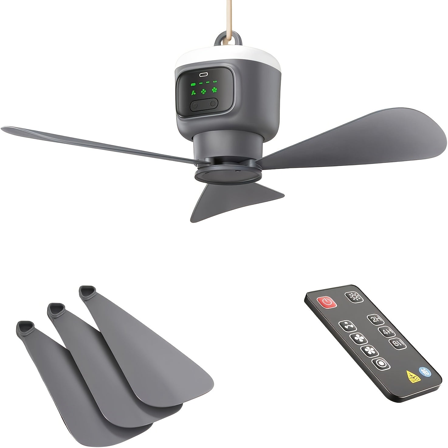 Outdoor Travel USB Charging Camping Fan, 3 Speed Adjustable, Built-in Light, 8 Hours Timer, Ultra Long 30H Battery Life 12000mAh, with Remote Control, Ideal for Patio Tent RV Use