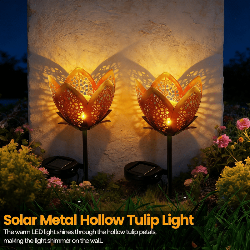 1 Solar Outdoor Tulip Garden Light | Ip65 Tulip Flower Metal Statue Solar Light, Garden Art Path and Lawn Fairy Light | Suitable for Garden, Lawn, Patio, Camping, Tabletop, Farm, Pond, Landscape, Balcony, Path