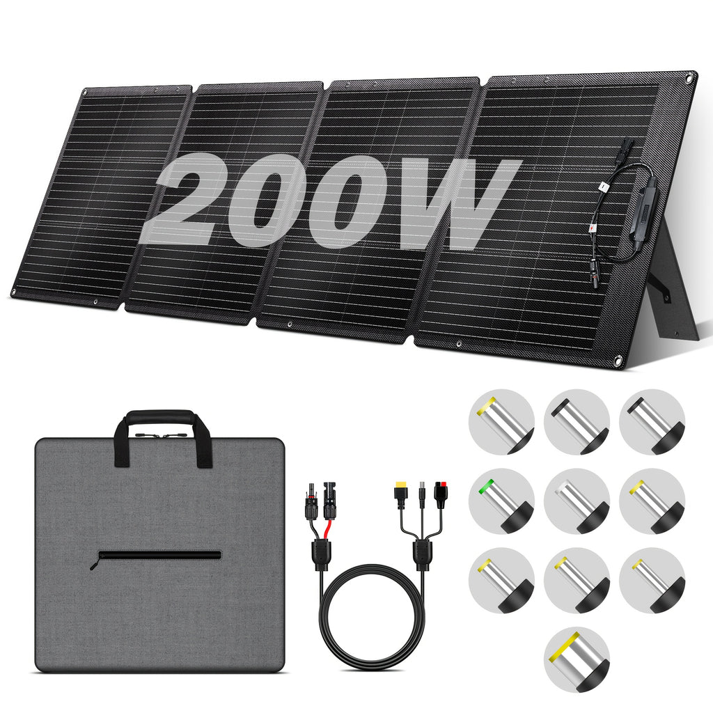 200W/100W行動式太陽能板，可摺疊太陽能毯，ETFE單面20V單晶高功率，十年耐用，轉換效率高達23%，適用於戶外探險、船舶、露營、房車、便攜電源站、太陽能發電機、應急備用電池供電，本地倉庫聖誕特惠