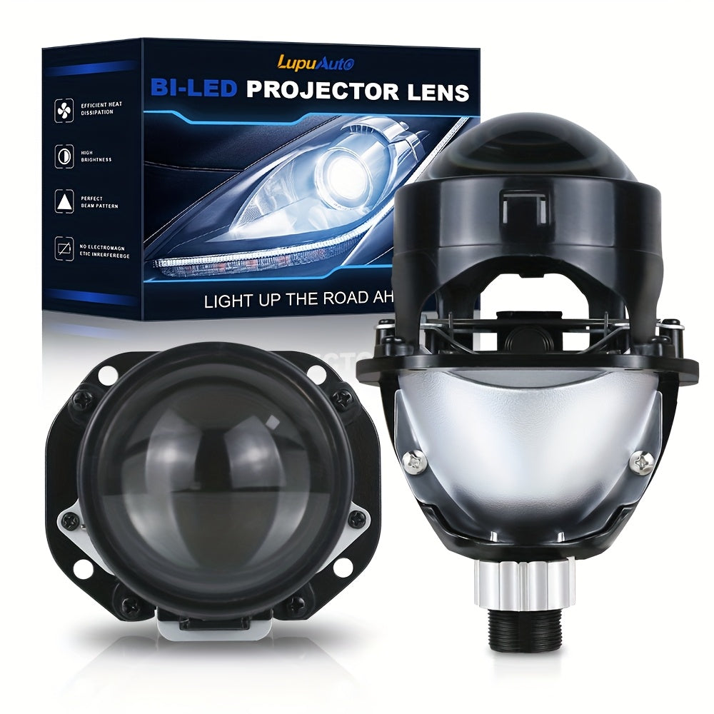 2 Pcs 2.5 Inch Bi-LED Projector Lens Universal Car Headlight Bulbs 100W 40000LM High/Low Beam 6000K LED Car Light Aspherical Lens Perfect Beam Pattern for Most Headlights