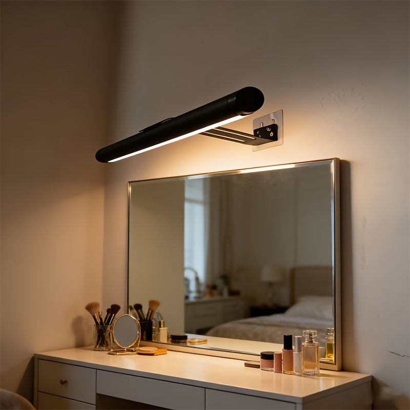 1Pcs 12.6 Inch LED Vanity Mirror Light, Rechargeable Battery, Dimmable Brightness, Sticker/Screw Mount, USB Powered, Modern Matte Finish, Ideal for Artwork Portrait Gallery Lighting