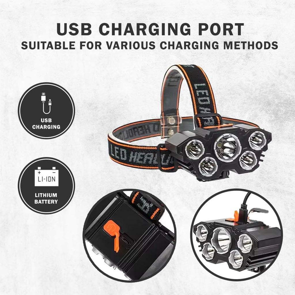 1Pc 5 LED Headlamp, USB Rechargeable, Hands-Free Design for Fishing, Adjustable Beam Angle, 4 Lighting Modes, Perfect for Fishing, Hiking, Camping and Outdoor Activities