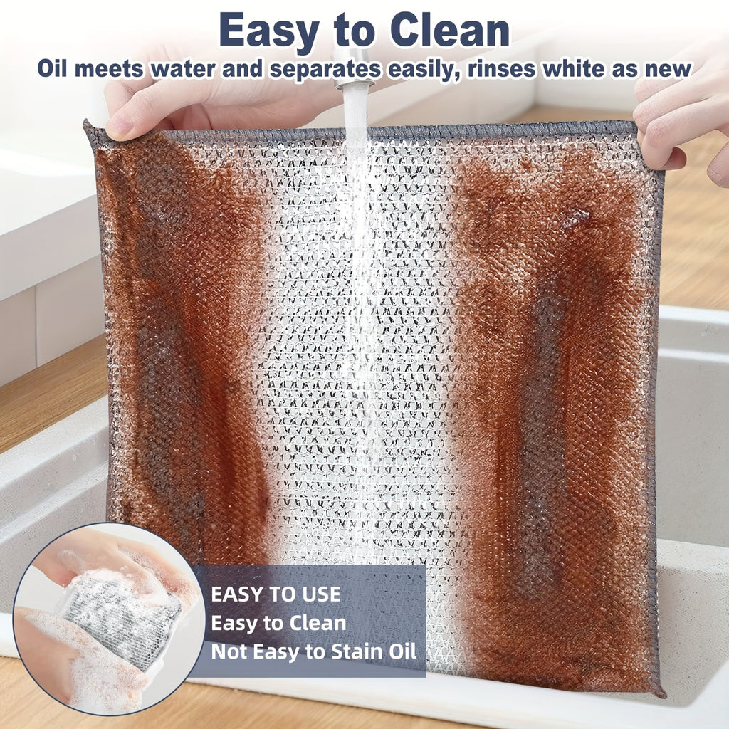 3/5/7Pcs Steel Wire Mesh Dishcloth, Metal Scouring Pad, Steel Wool Alternative, Household Cleaning Cloth, Oil-proof Mesh Rag, Kitchen Stove and Cookware Cleaning Tool, Essential Kitchen Supplies