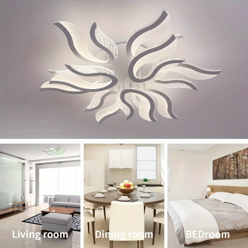 Qcyuui Modern Dimmable LED Ceiling Light - 37-Inch Large Recessed Pendant Light, Flame Shape, Semi-Flush Mount Lighting, Suitable for Living Room, Bedroom, Hallway - Energy Saving, Easy Installation, Dimmer Compatible (3000K-6500K