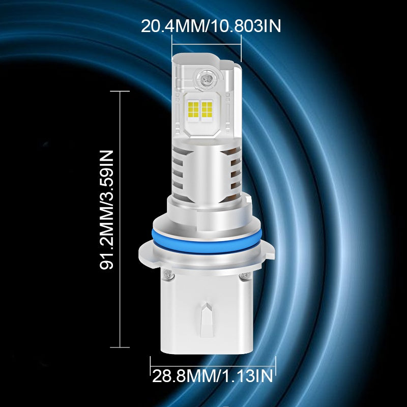 2件装 9007 LED灯泡 汽车大灯头灯 远近光 60000LM 75W 6000k高亮度 800%增亮 高效散热 9~32V 即插即用 机动车辆通用 迷你尺寸 汽车前照灯 无需电器