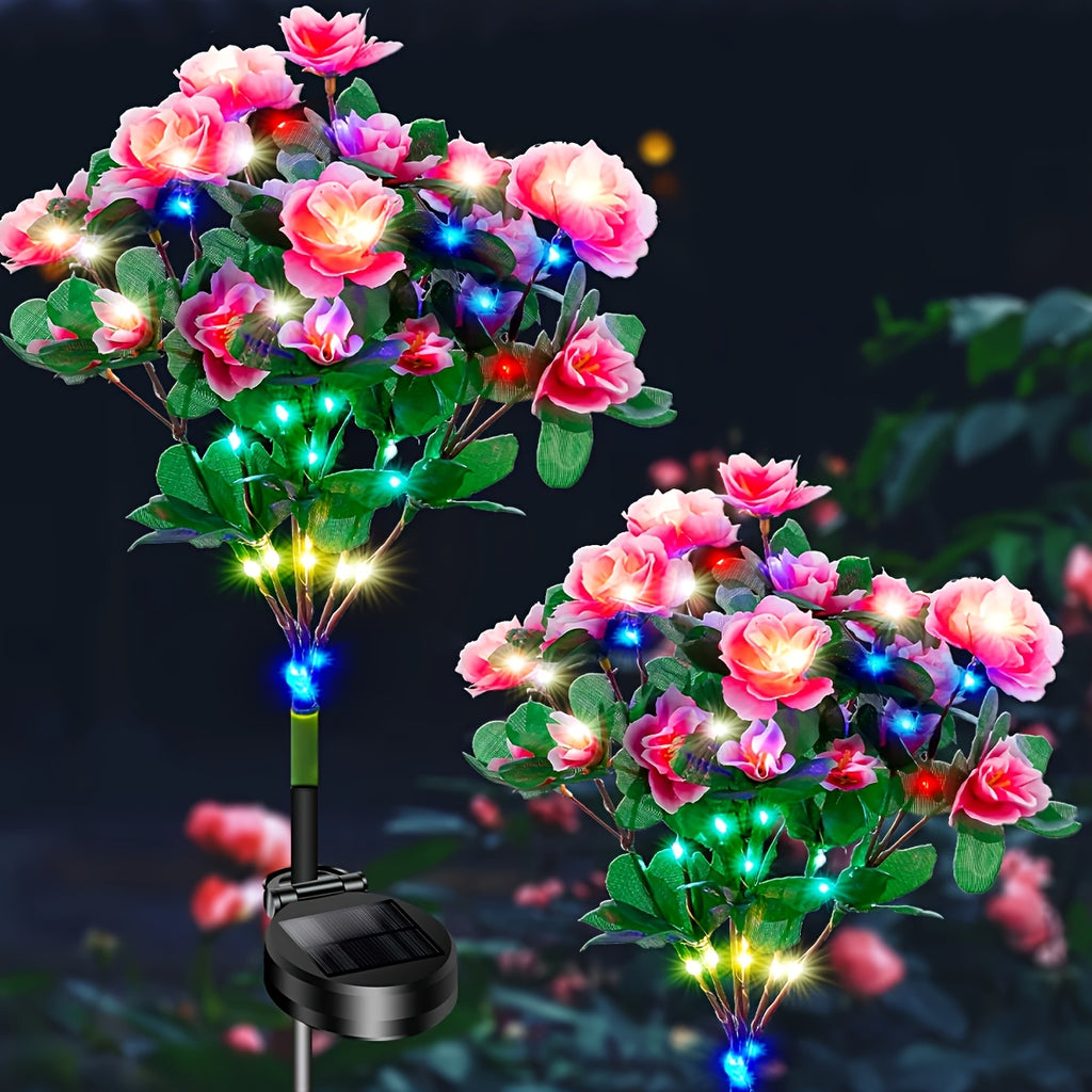 Garden 2-Pack LED Solar Flower Light, Latest Upgraded Flower Light with Larger, More Realistic Azalea Flowers, Waterproof IP65, Solar Outdoor Light, Suitable for Courtyard, Lawn, Pathway, Walkway Decoration