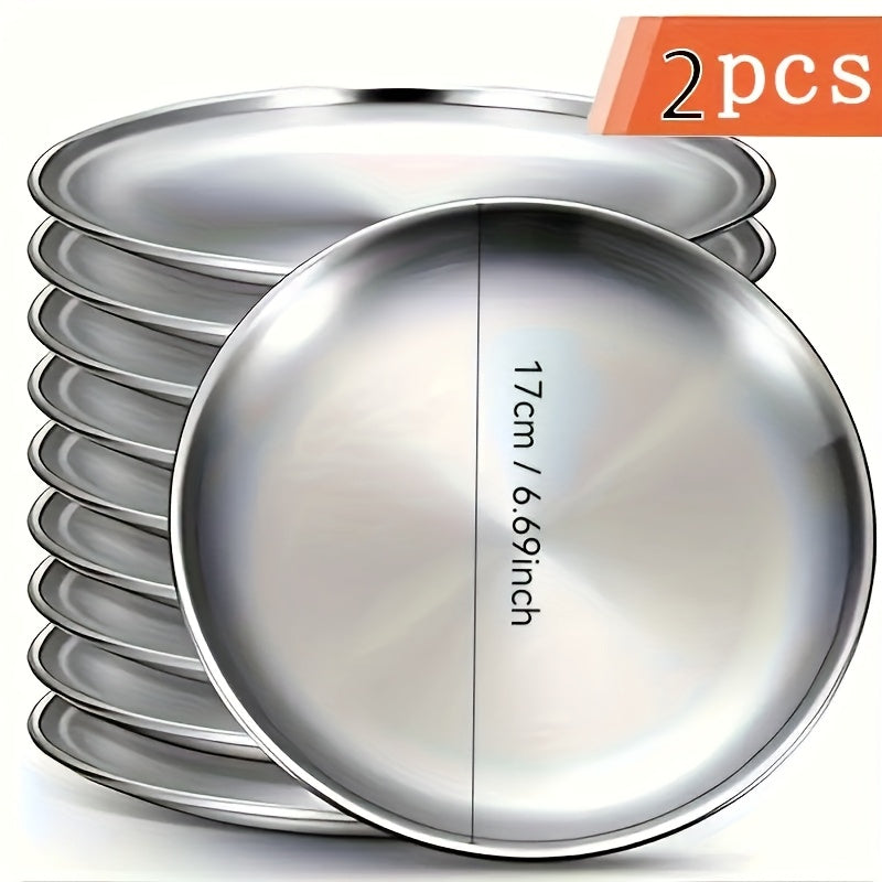 2-Piece Stainless Steel Salad Plate | 5.51-Inch Silver Appetizer Tray | Perfect for Camping, BBQ Buffet & Outdoor Dining | Ideal for Picnics & Family Gatherings