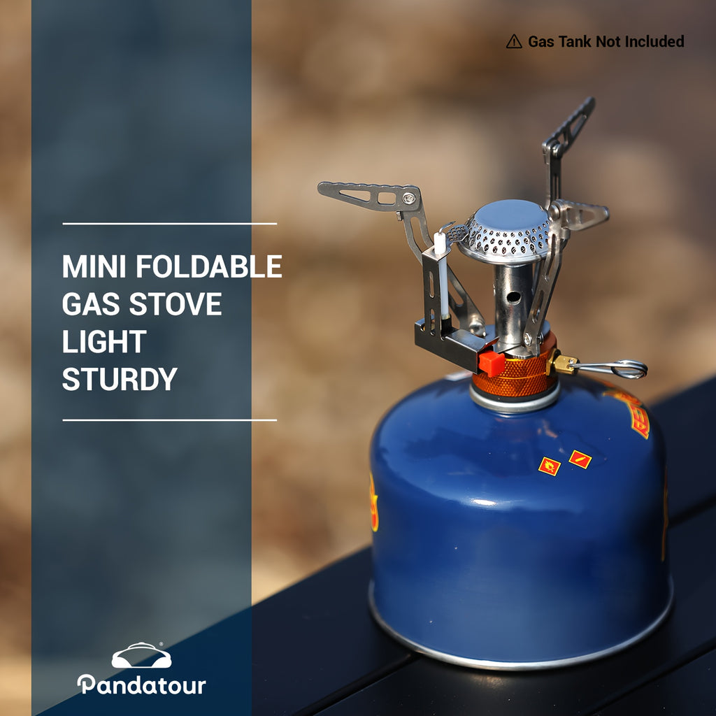 Pandatour Compact Stainless Steel Folding Stove - Portable Mini Gas Stove with Piezo Ignition, Ideal for Hiking, Camping, Picnic and Fishing | Lightweight, Durable & Easy-to-Use Outdoor Cooking Solution, Camping Stove
