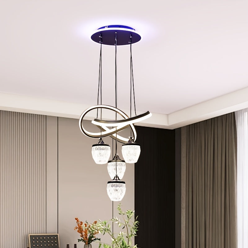 LED indoor pendant light 4 pineapple-shaped balls 3-color temperature adjustable color temperature lighting fixture, suitable for kitchen, dining room