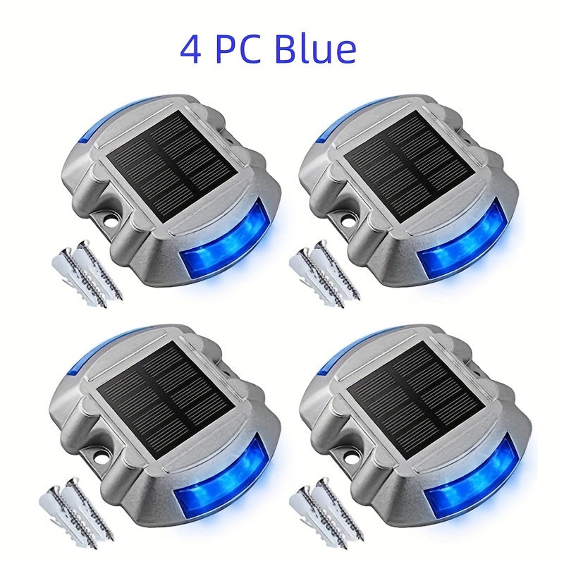 2/4 Pack LED Solar Deck Light, Solar Dock Light, Die-Cast Aluminum, No Switch, Outdoor Warning Walkway Courtyard Path Driveway Light (Blue, White, Yellow, Green, Purple)