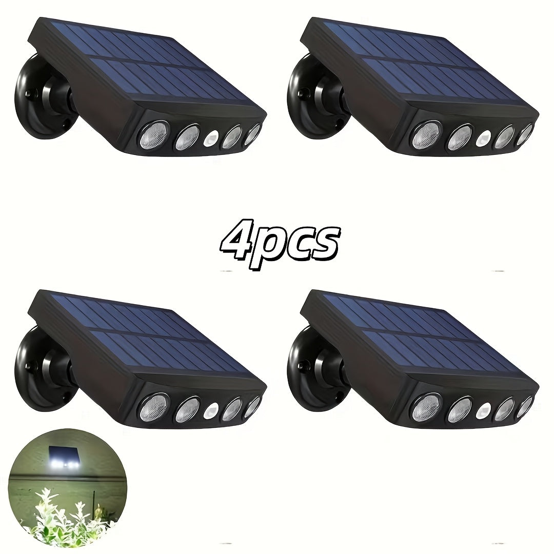 4 Pack Solar Security 4 LED Light Outdoor Decorative Sensor Motion 3 Lighting Modes Street Light Built-in 18650 Lithium Battery Wall Night Working Light IP44 Solar Daylight Garden Light Super Bright Solar Security Light Garden Courtyard