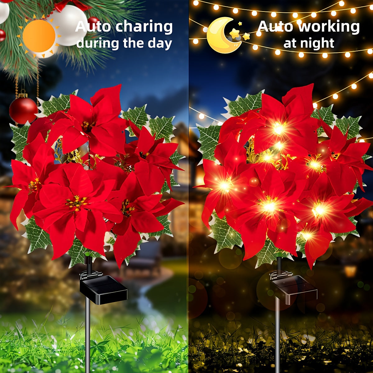 2-Piece Solar Waterproof IP65 Courtyard Light, Solar Christmas Flower Light Garden Decoration Outdoor Waterproof Courtyard Light, Decorative Courtyard Suitable for Garden Path Courtyard