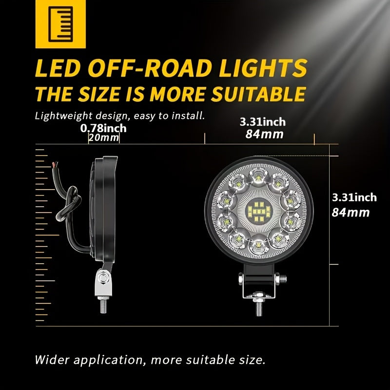 YIGEDENG 2-pack mini round/square LED work light, 6000K white light, 21 LEDs/28 LEDs modified off-road headlight, suitable for off-road vehicle/motorcycle/engineering vehicle modification auxiliary light