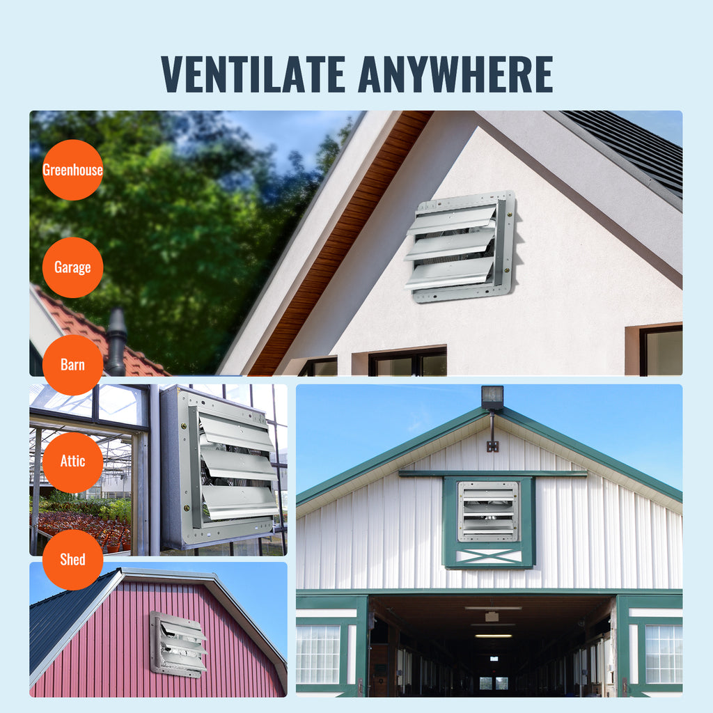 VEVOR 10''/16''/24'' Fan Shutter Exhaust Fan, Aluminum Wall Mount Attic Fan with AC Motor, Ventilation & Cooling for Greenhouse Garage Shed Store