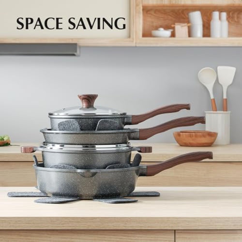 13-Piece Non-Stick Cookware Set with Swiss Granite Coating, Healthy Cooking Set, Heat-Resistant Anti-Scald Handle, PFOA-Free