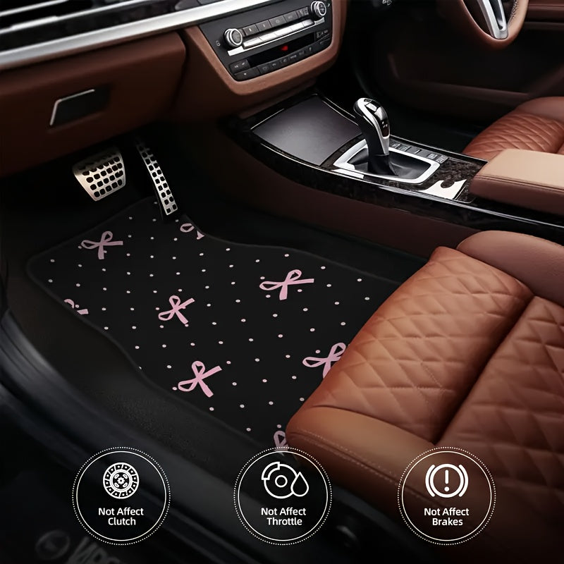 4-Piece Pink Bow Car Floor Mat Set - Durable Polyester Material, Easy to Clean, Front & Rear Seat Protection, All-Weather Use, Fits Trucks, Cars, SUVs, Perfect Gift