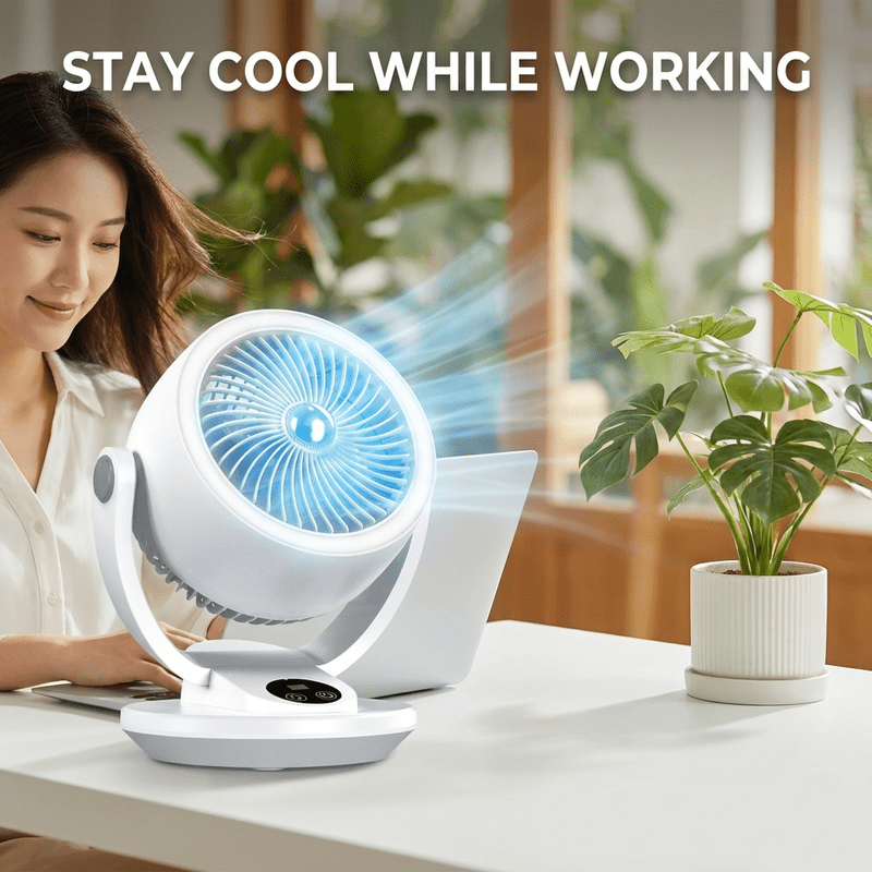 USB Ice Feeling Circulation Fan, 10 Inch Small Desktop Fan, Desktop & Wall Dual Use, High Airflow, Ultra Quiet, 3 Blades, Unique Air Duct Design, Engine Hurricane Wind