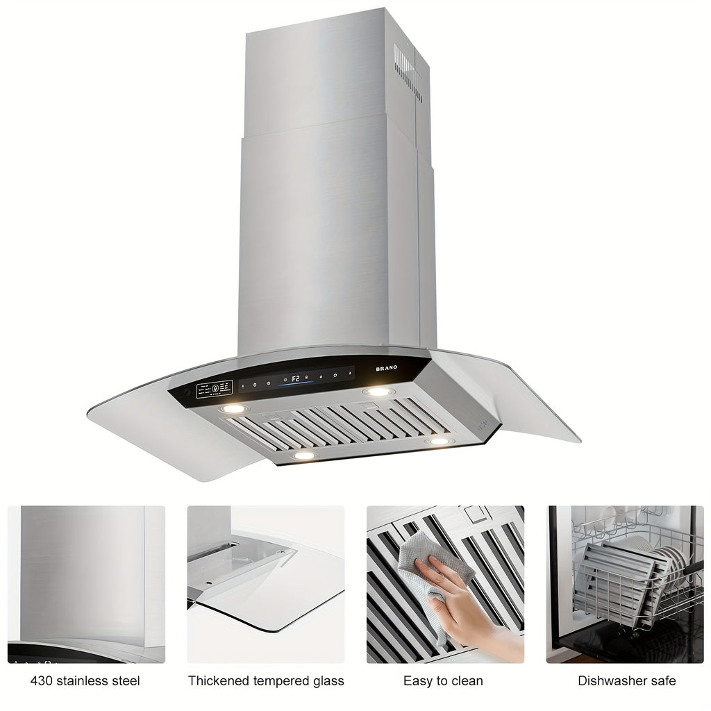 36-Inch Island Range Hood, 900CFM Voice/Gesture/Touch Control Ceiling Exhaust Hood, 4-Speed Fan, 4 LED Lights, Memory Mode, Convertible Ducted/Ductless with 2 Charcoal Filters