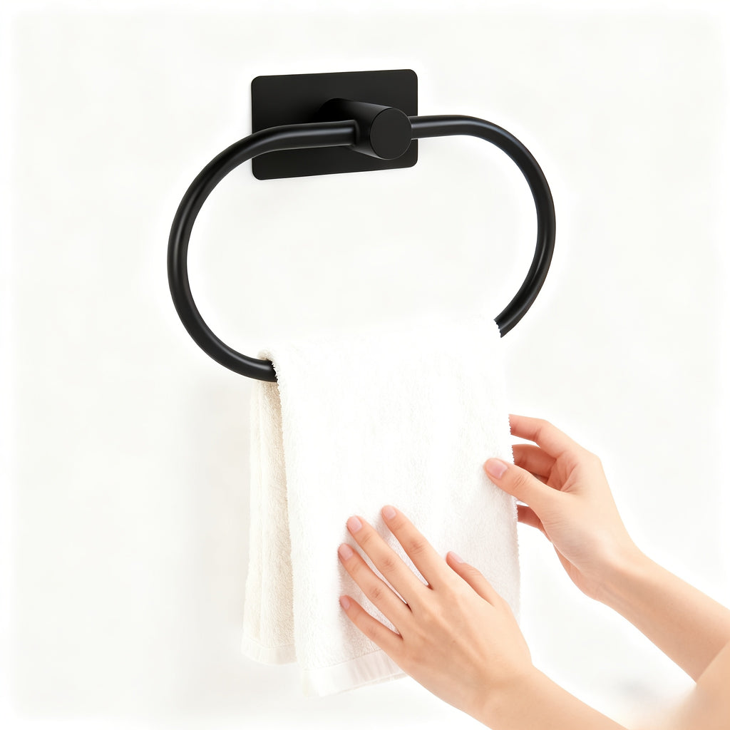 Stainless Steel Towel Rack & Towel Ring - 180° Foldable, Wall Invisible Installation, Strong Adhesive Backing, Towel & Bath Towel Storage Bathroom Organizer, Bathroom Accessories