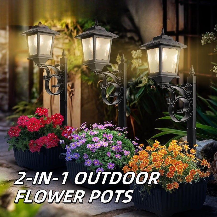 Solar Lamp Post Light - 2-in-1 Outdoor Planter, Suitable for Real or Artificial Flowers (Flowers Not Included). Glass Lampshade, 20 Lumen Glass Bulb, Wall-Mounted IP44 Decorative Outdoor Floor Lamp, Perfect for Lawn, Patio, Front/Back Door