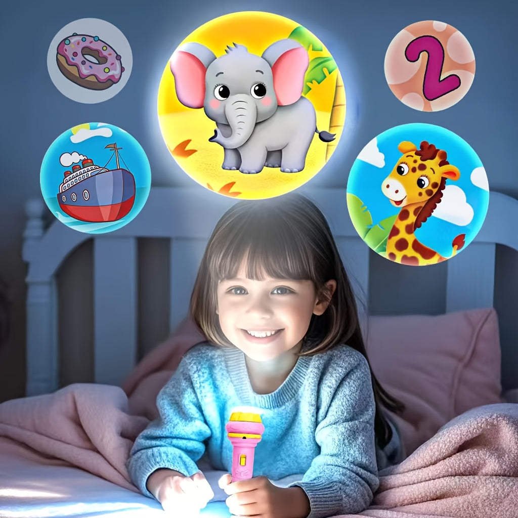 Mini Projector Flashlight with 3 Projection Slides, 24 Patterns including Animals, Dinosaurs, Vehicles, Space & More, Halloween Gift