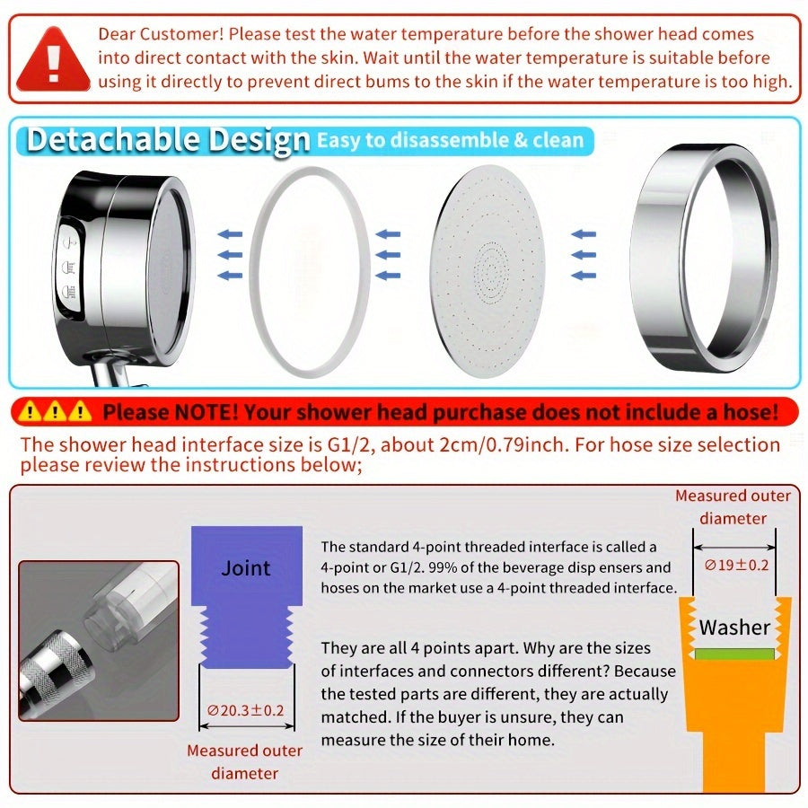 1pc High Pressure Filtered Shower Head - 3-Speed Adjustable Super Powerful Booster for Home Shower, Adjustable Angle Shower Head, Bathroom Accessory