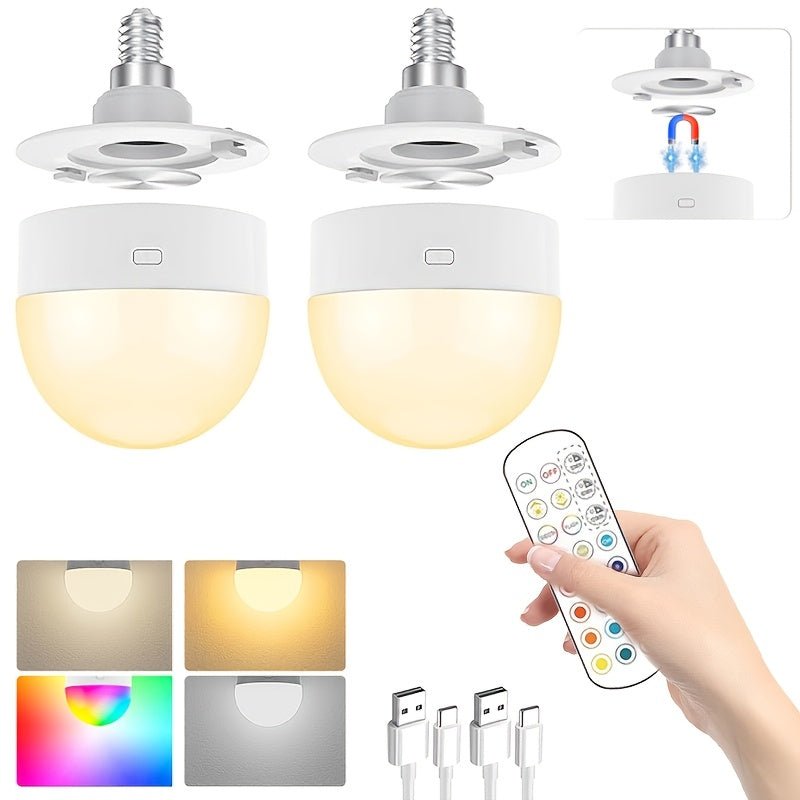 1/2-pack rechargeable light, under-cabinet light, wall light, decorative light, magnetic ambiance light, smart bulb with remote timer and 15 color temperatures, detachable base, working voltage 5V, USB fast charging, suitable for bedroom