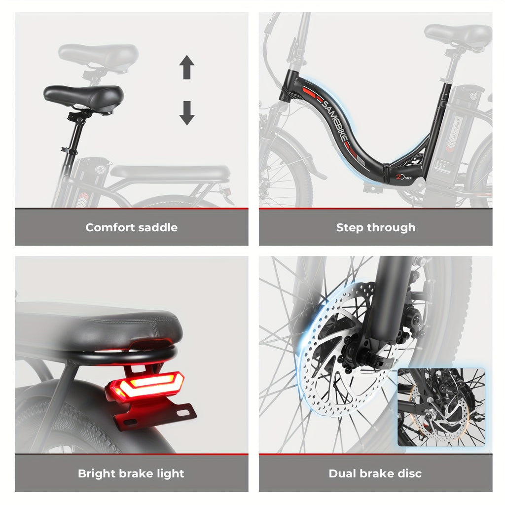 350W成人电动自行车，36V 13A电动山地车，7速全避震通勤电动自行车，最大续航40英里，双刹车系统电动自行车，沙滩山地越野，20英寸全地形轮胎成人电动自行车