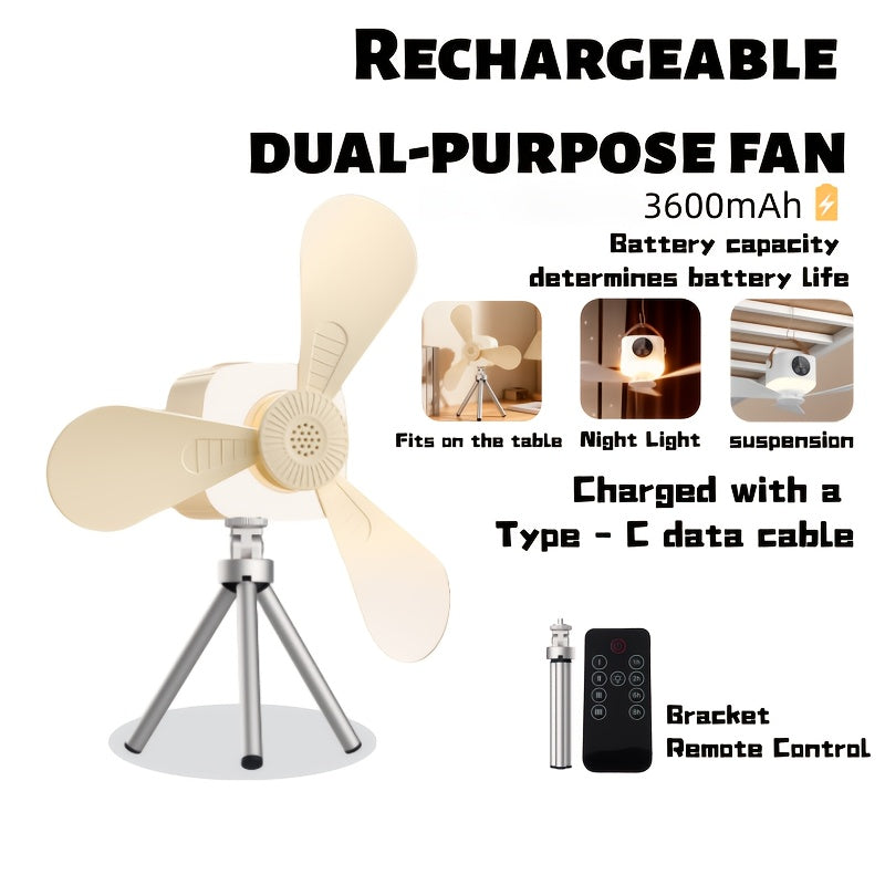 Portable Camping Fan with USB Charging, LED Night Light and Tripod - 4 Speed Levels, Long Battery Life, Strong Wind Power, Ideal for Dormitory Tent Camping Fishing Outdoor Activities, Camping Essentials