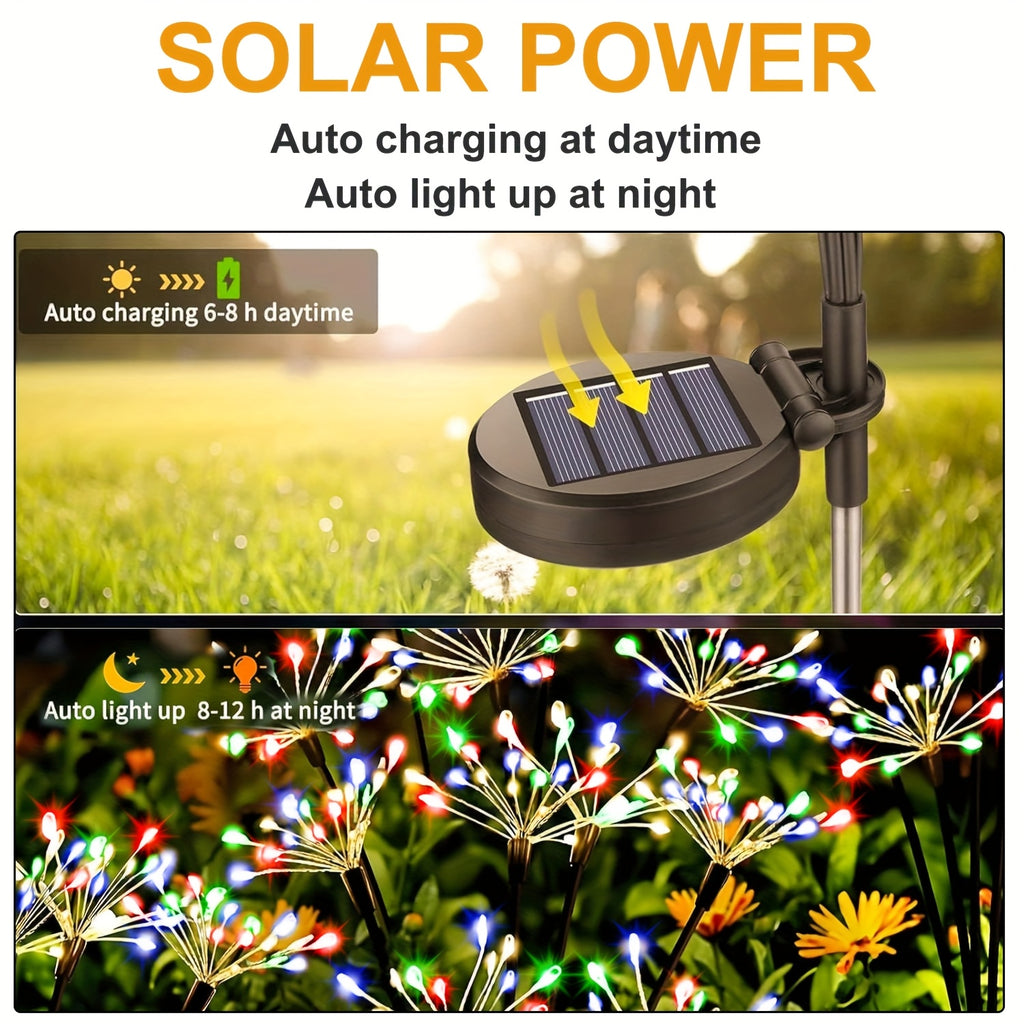 1/2 Piece Colorful 120LED Solar Fireworks Light Outdoor Courtyard Decoration, 8-Mode Sunset Dawn Light Garden Path Light, Solar Starburst Light Suitable for Patio Balcony Decoration