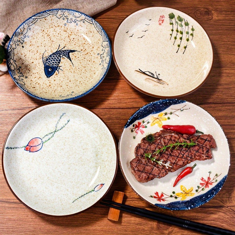 4pcs 7-Inch Japanese Ceramic Plates – Perfect Blend of Traditional Craftsmanship & Modern Aesthetics – Light Luxury Table Art Starts Here