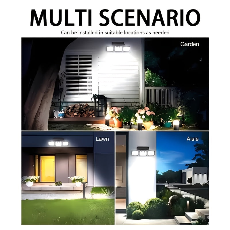 One-Piece, Equipped with 3 Rotatable LED Heads, Total 138 LED Beads, Wireless Sensor Solar Light; 270° Wide Angle Illumination, All-Round Security Outdoor Solar Spotlight, Semi-Flush Mount Plastic Wall Light, Solar Powered, No Wiring Needed