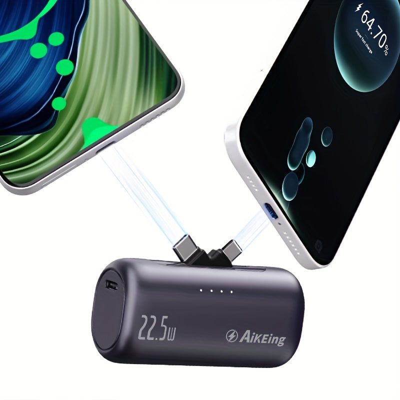Aikeing 5000mAh 迷你行動電源，手機充電解決方案，iPhone 充電器，Type-C 相容行動電源，具備 LED 數位螢幕，適用於 iPhone 16/16 Plus/15 Pro/15 Pro Max/iPad Pro/Android 裝置