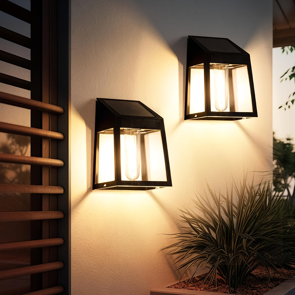 2-Piece Solar Outdoor Light Set, Wall Mounted Fixture, Solar Lantern, LED Wall Light, Automatically Turns On at Dusk, Suitable for Backyard, Garden, Patio, Garage, and as Wall Decoration