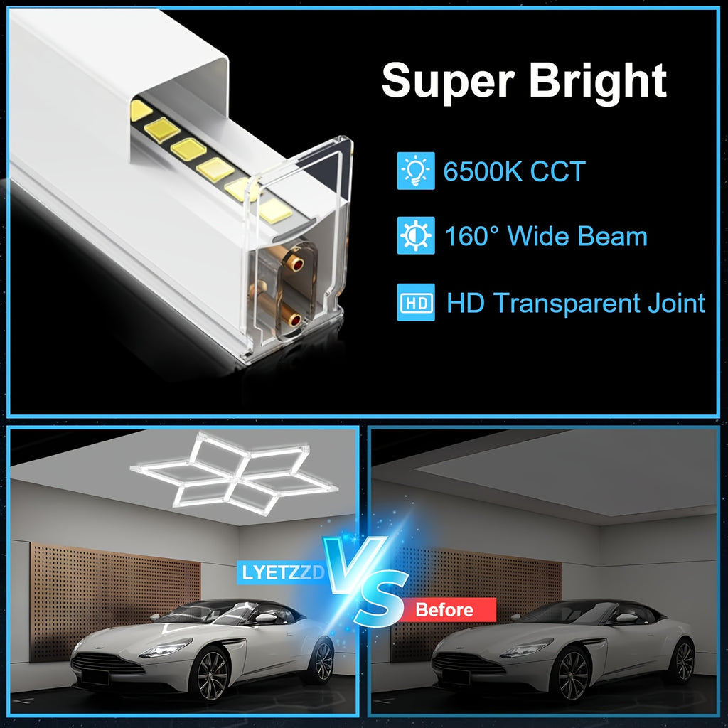LED hexagon garage light, barbershop ceiling light, shopping mall energy-saving lighting lamp, 11 holes 46 tubes, DIY honeycomb tube shapeable, ultra-bright effect LED tube AC100-265V, suitable for energy-saving lighting in garages, gyms