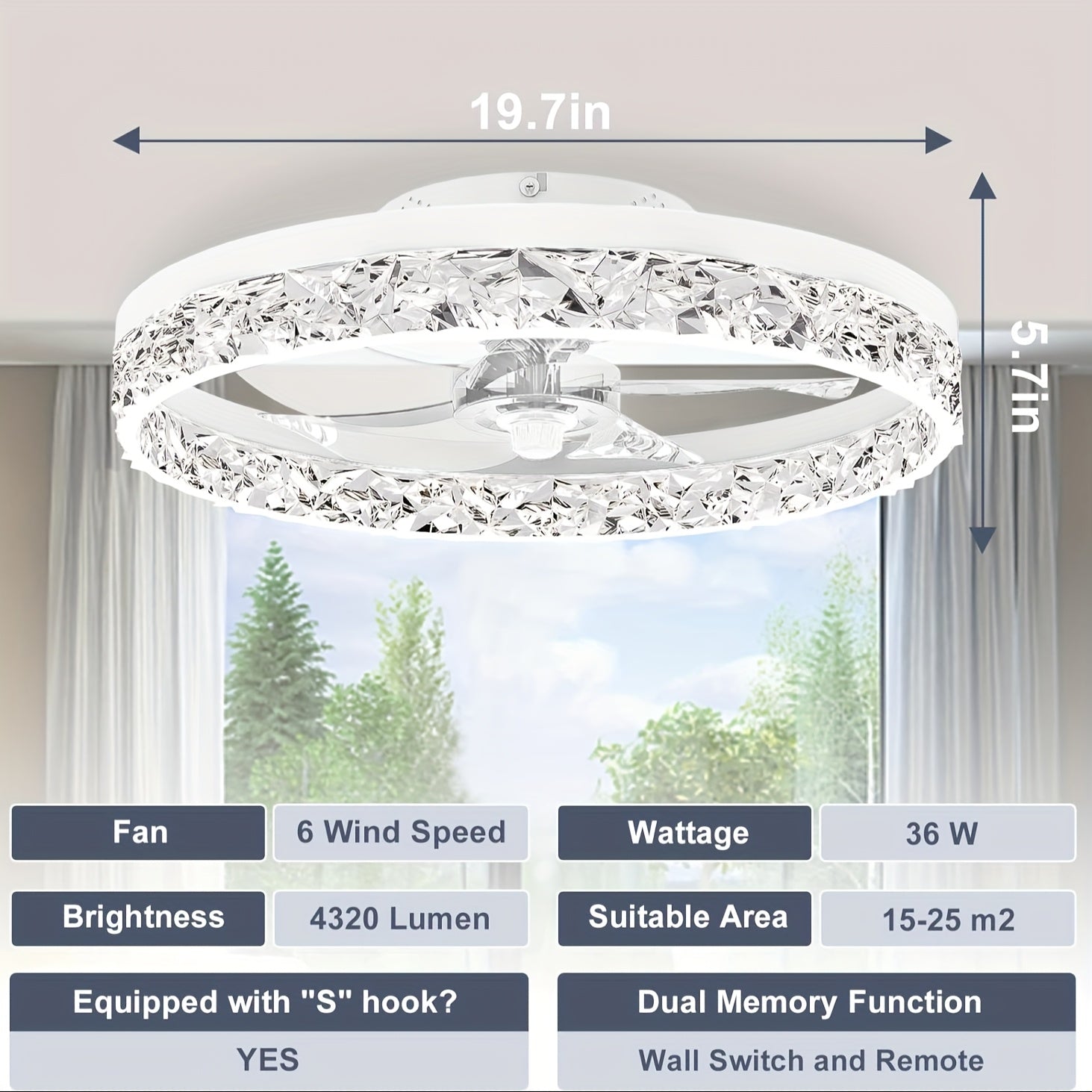 19.7 Inch Low Profile Flush Mount Ceiling Fan with Light, 3 Color Dimmable LED, 6 Speed Timer Remote Control, Reversible Motor Ceiling Lamp for Room & Bedroom Decor