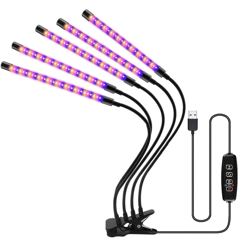 New 60W 1/5-Head Plant Grow Light, 3 Color Modes, 120 LED Beads, Specially Designed for Indoor Plant Cultivation, Foldable, USB Rechargeable, with Adjustable Brightness and Timing Function