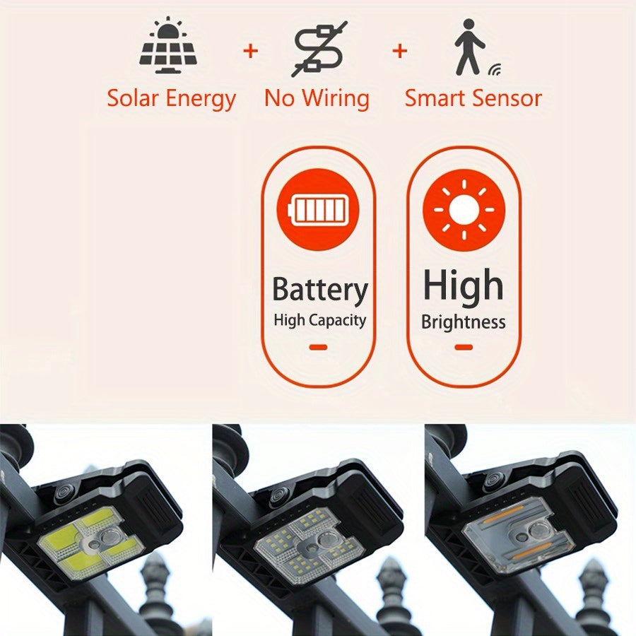 3PCS夹子灯运动传感器灯，新型LED太阳能，多种照明模式，暖光钨丝灯营造温馨氛围，花园户外灯安全灯，适用于野营，景观，应急墙装，饰围栏、甲板、车库、庭院
