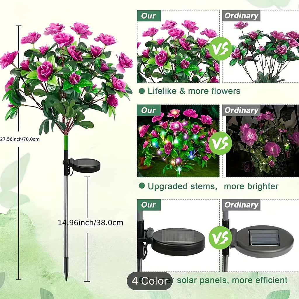 Garden 2-Pack LED Solar Flower Light, Latest Upgraded Flower Light with Larger, More Realistic Azalea Flowers, Waterproof IP65, Solar Outdoor Light, Suitable for Courtyard, Lawn, Pathway, Walkway Decoration